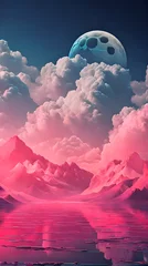 Gordijnen Maroon Color cloud sky landscape in digital art style with moon wallpaper © Ivanda
