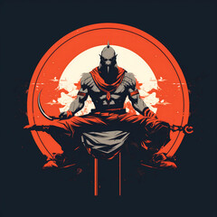 A powerful illustration of a hero sitting in a circle with his arms raised, capturing a moment of triumph and strength, blending dynamic composition, Created using generative AI tools