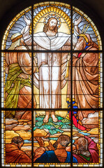 MILAN, ITALY - MARCH 6, 2024: The Transfiguration in the stained glass of the church Chiesa del...