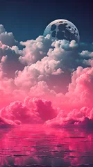 Cercles muraux Rose  Maroon Color cloud sky landscape in digital art style with moon wallpaper
