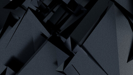 Black dark background illustration with geometric graphic elements, light effect and noise texture. 3d rendering