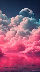 Tuinposter Maroon Color cloud sky landscape in digital art style with moon wallpaper © Ivanda
