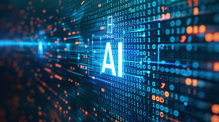 Futuristic Binary Code Background with AI Concept