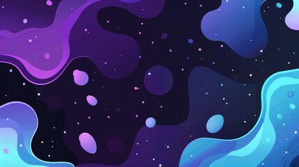2D 평면 벡터 블롭 모양 벽지 검정색 배경, 파란색 및 보라색 색상 그래픽 배경.