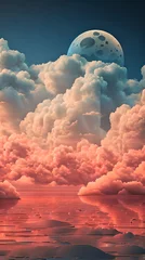 Fototapeten Brown Color cloud sky landscape in digital art style with moon wallpaper © Ivanda