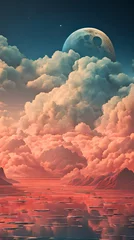 Zelfklevend Fotobehang Brown Color cloud sky landscape in digital art style with moon wallpaper © Ivanda