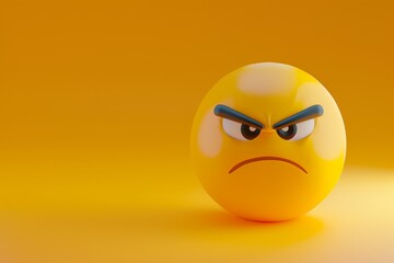 A yellow angry face with blue eyes and a frowning mouth