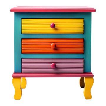 A colorful wooden nightstand isolated on transparent background Remove png, Clipping Path, pen tool