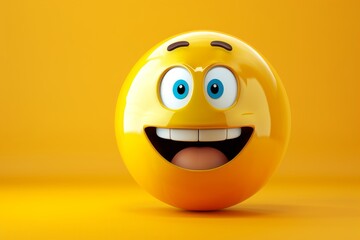 Fototapeta premium A yellow smiley face with big eyes and a big grin