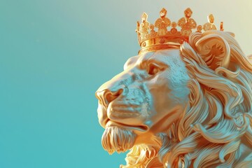 A lion with a golden crown on its head - obrazy, fototapety, plakaty