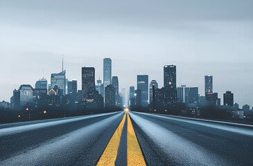 Generative AI empty asphalt road with city skyline