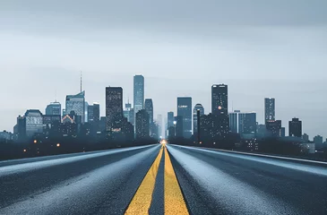 Rolgordijnen Generative AI empty asphalt road with city skyline © Sweet_Harmony💙💛