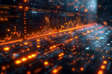 Obraz premium Captivating Digital Landscape Blending Financial Data Visualizations and Cinematic Ambience for Impactful Tech Driven Narratives