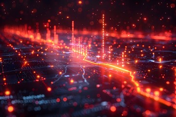 Obraz premium Stylized Fintech Visualization with Illuminated Trading Chart and Futuristic Fractals