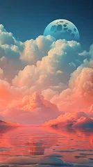 Fototapeten Orange Color cloud sky landscape in digital art style with moon wallpaper © Ivanda
