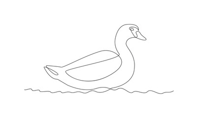 Vector continuous one simple single abstract line drawing of duck in silhouette isolated on a white background