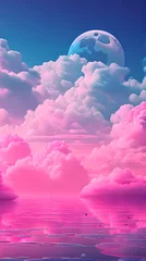 Schilderijen op glas Pink Color cloud sky landscape in digital art style with moon wallpaper © Ivanda