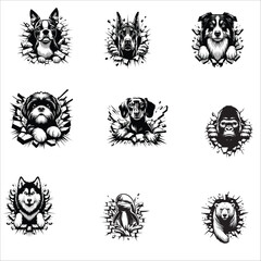 Fototapeta premium Animals looking breaks through a breakthrough wall Vector Set