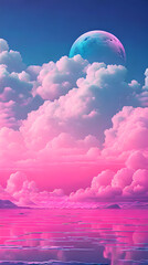 Pink Color cloud sky landscape in digital art style with moon wallpaper