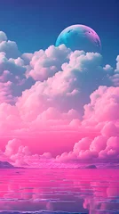 Papier Peint Lavable Roze Pink Color cloud sky landscape in digital art style with moon wallpaper