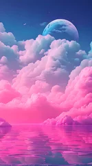 Deurstickers Pink Color cloud sky landscape in digital art style with moon wallpaper © Ivanda