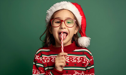 Young caucasian girl wearing santa claus head - Powered by Adobe