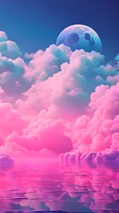 Papier Peint photo Rose  Pink Color cloud sky landscape in digital art style with moon wallpaper