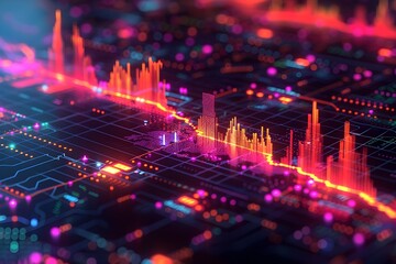 Futuristic Isometric Trading Chart with Geometric Multicolored Patterns and Interlocking Shapes