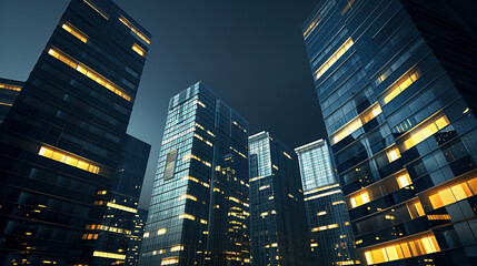 Fototapeta na wymiar Illuminated Office Buildings at Night Representing Business Activity
