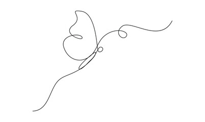 Vector single continuous line drawing of beautiful butterfly flying abstract for salon or spa business minimalist design
