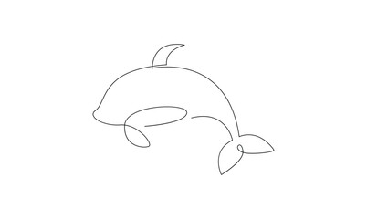 Vector continuous one simple single abstract line drawing of dolphin in silhouette isolated on a white background