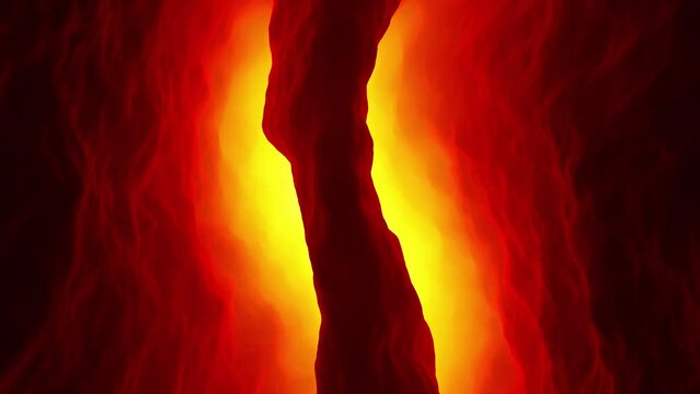 Abstract 3d dangerous fiery underworld landscape slow motion.