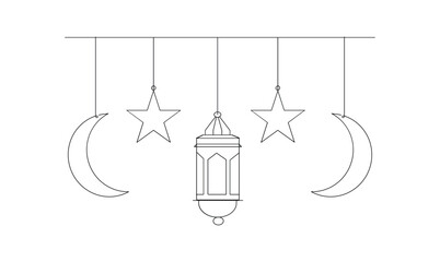 Vector continuous one simple single abstract line drawing of ramadan mubarak isolated on a white background
