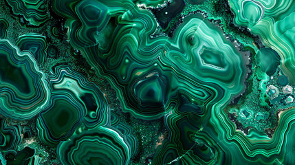 Detailed macro shot of the natural patterns and textures in emerald green malachite stone