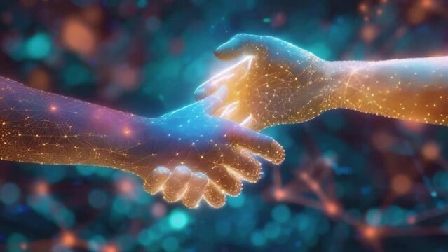 A hand shaking another hand in a digital image. Concept of connection and trust between the two people