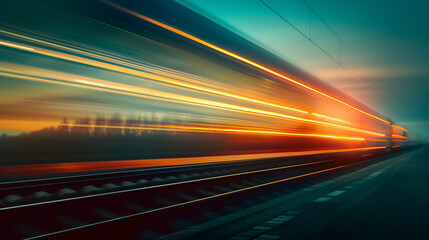 Train speeding down tracks, transportation motion