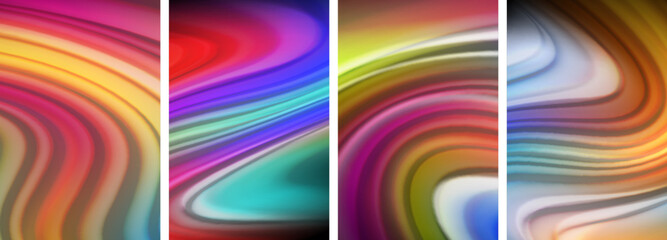 Rainbow color liquid. Wave lines poster set for wallpaper, business card, cover, poster, banner, brochure, header, website