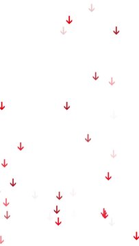 Red arrows pointing down loop slow motion travel on white vertical background.