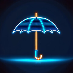 Blue Neon Umbrella Icon: Adding a Splash of Color to Your Designs(Generative AI) - obrazy, fototapety, plakaty