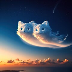 Obraz na płótnie Canvas colored cloud sculpted into the shape of a Cute cat, kitten in the clear blue sk