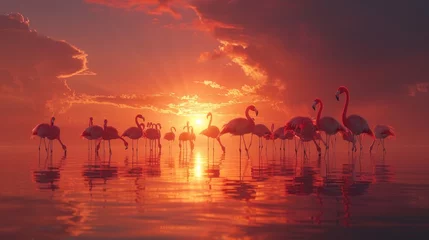 Poster pink flamingo at sunset © Aliaksei