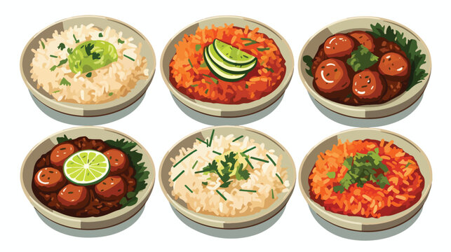 Turkish cuisine national dishes set. Rice and meatb