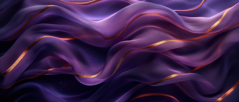 Soft Fabric Background With Gold Ribbons.  Illustration On The Theme Of Texture And Materials. Generative AI	
