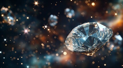 A radiant diamond glistens against a backdrop of ethereal bokeh lights, symbolizing luxury and timelessness.