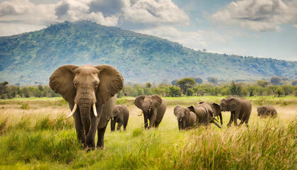 Image material of wild elephant. herd of elephants.