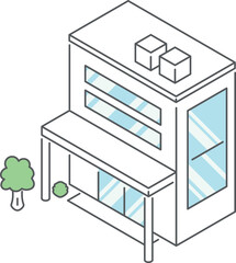 建物_アイソメトリックのイラスト