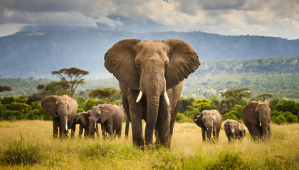 Image material of wild elephant. herd of elephants.