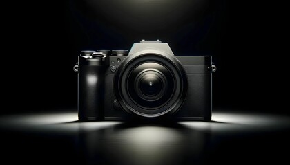 Digital camera placed on studio background