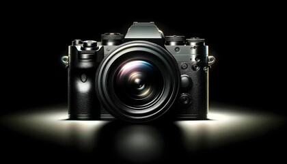 Digital camera placed on studio background