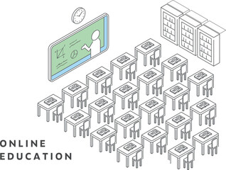 オンライン教育（通信教育）_アイソメトリックのイラスト
